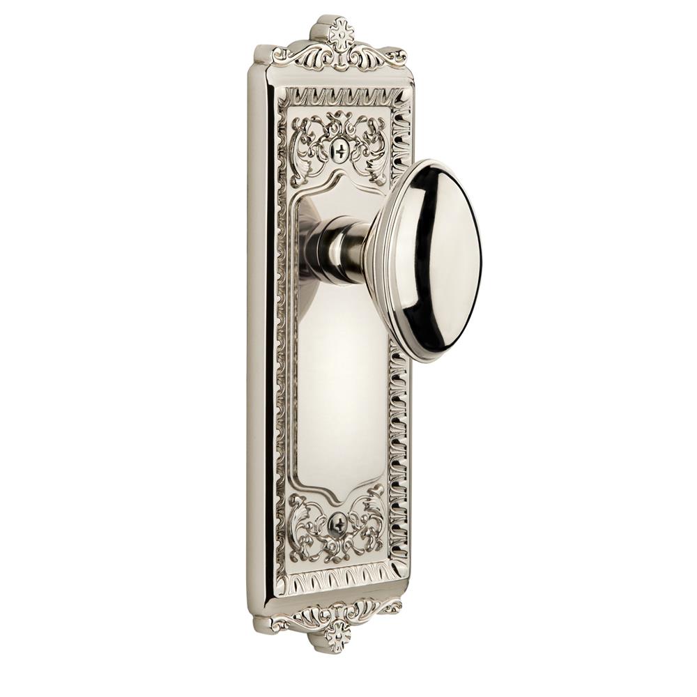Grandeur by Nostalgic Warehouse WINEDN Complete Passage Set Without Keyhole - Windsor Plate with Eden Prairie Knob in Polished Nickel